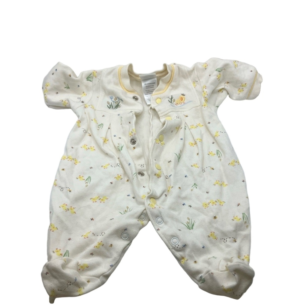 Little‎ Me Baby Romper Preemie Cream Floral Print Long Sleeves Footed Vintage